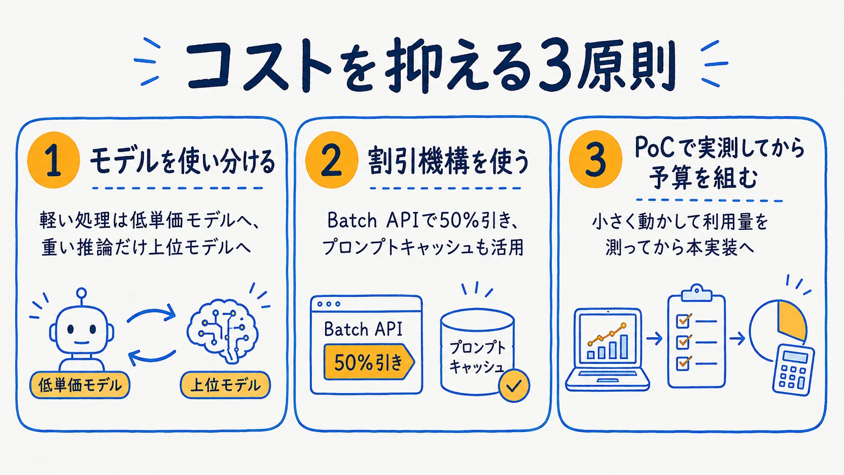 モデル使い分け・割引機構・PoC実測によるコスト削減の3原則