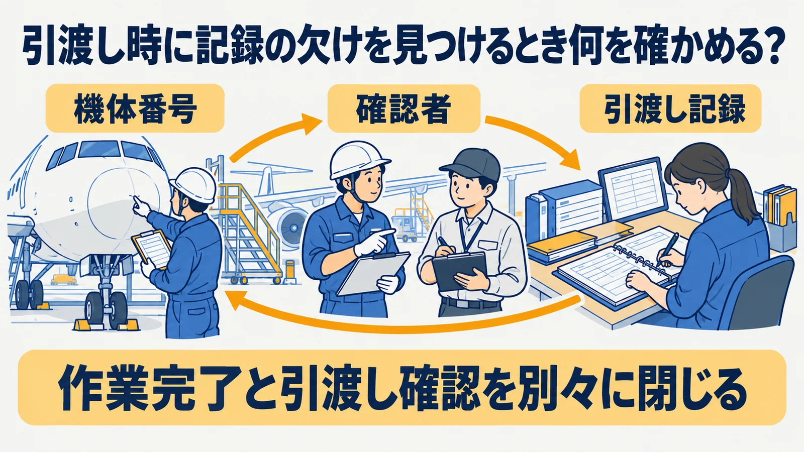 引渡し時に記録の欠けを見つける際の確認対象と判断の流れ
