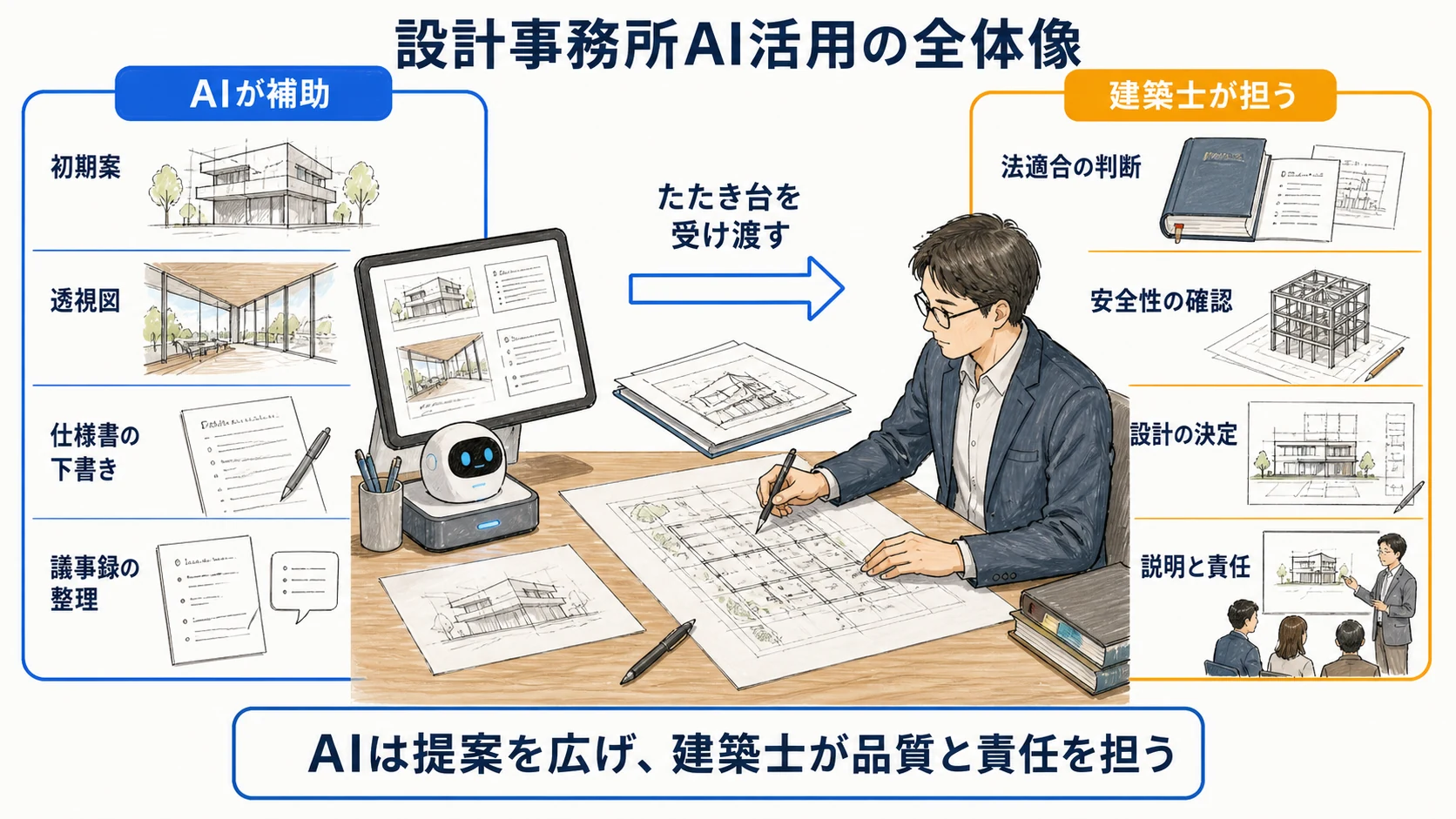 設計事務所でAIがたたき台を作り建築士が最終判断する全体図