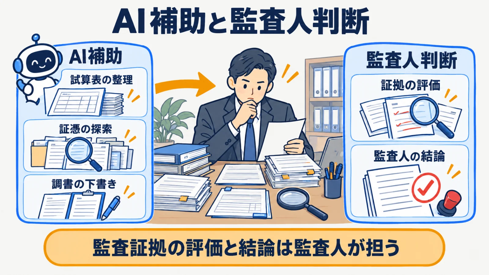 監査調書、試算表、証憑を起点にしたAI補助と監査人判断の役割分担