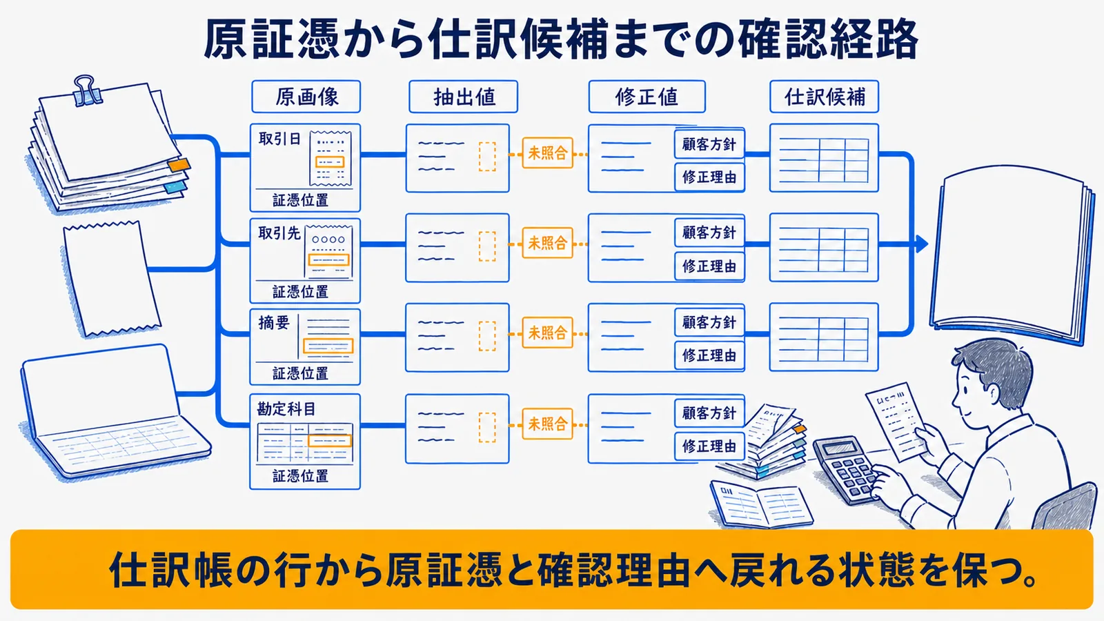 証憑から仕訳候補までの確認フロー