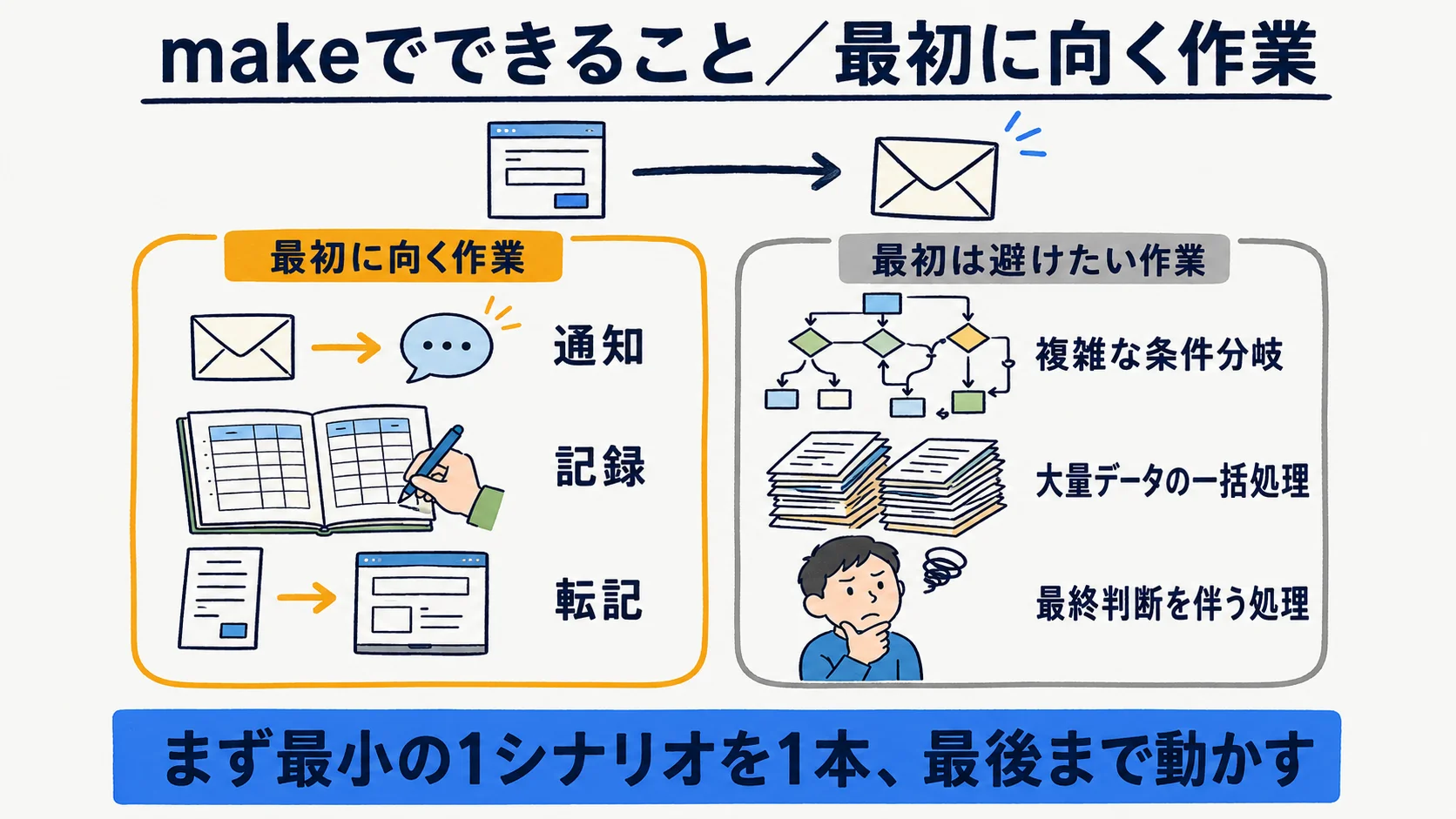 makeでできることと、最初に向く作業・避ける作業の早見