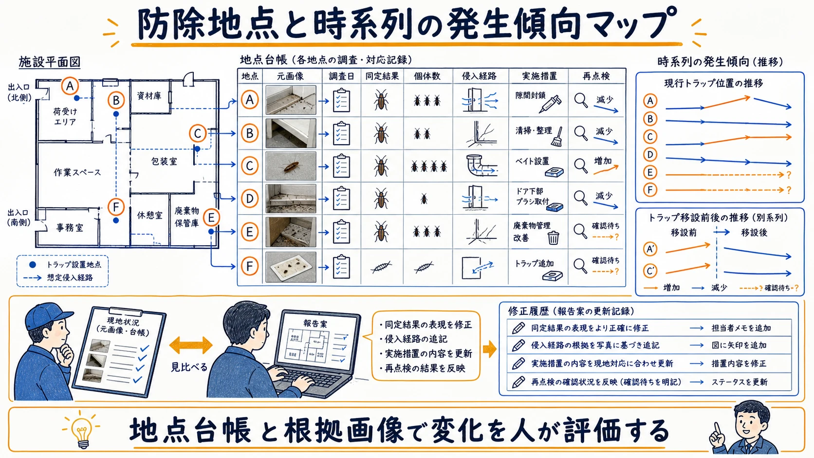 防除地点と時系列を結ぶ発生傾向マップ