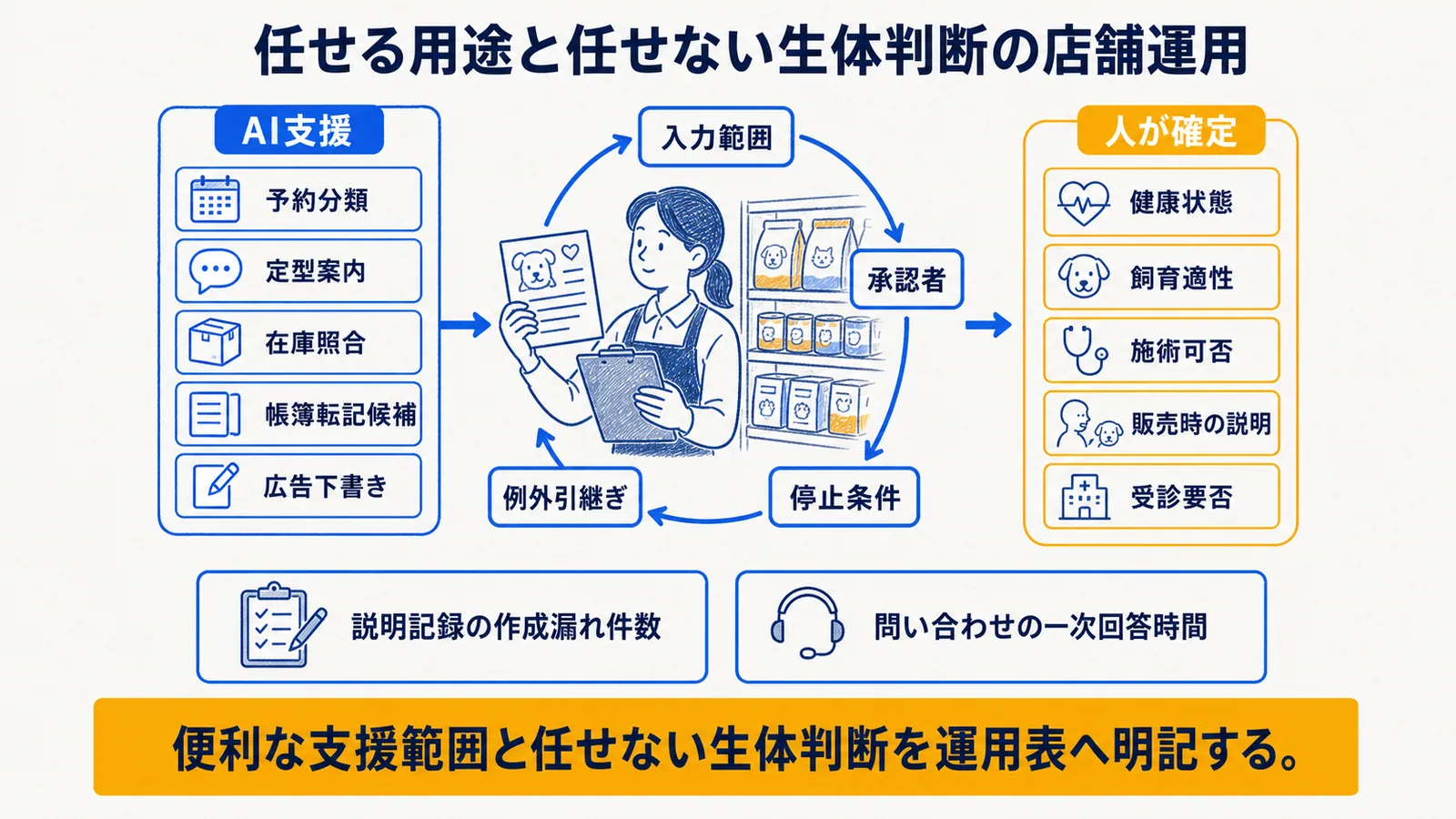 AI支援と制度・責任者確認を組み合わせた判定図