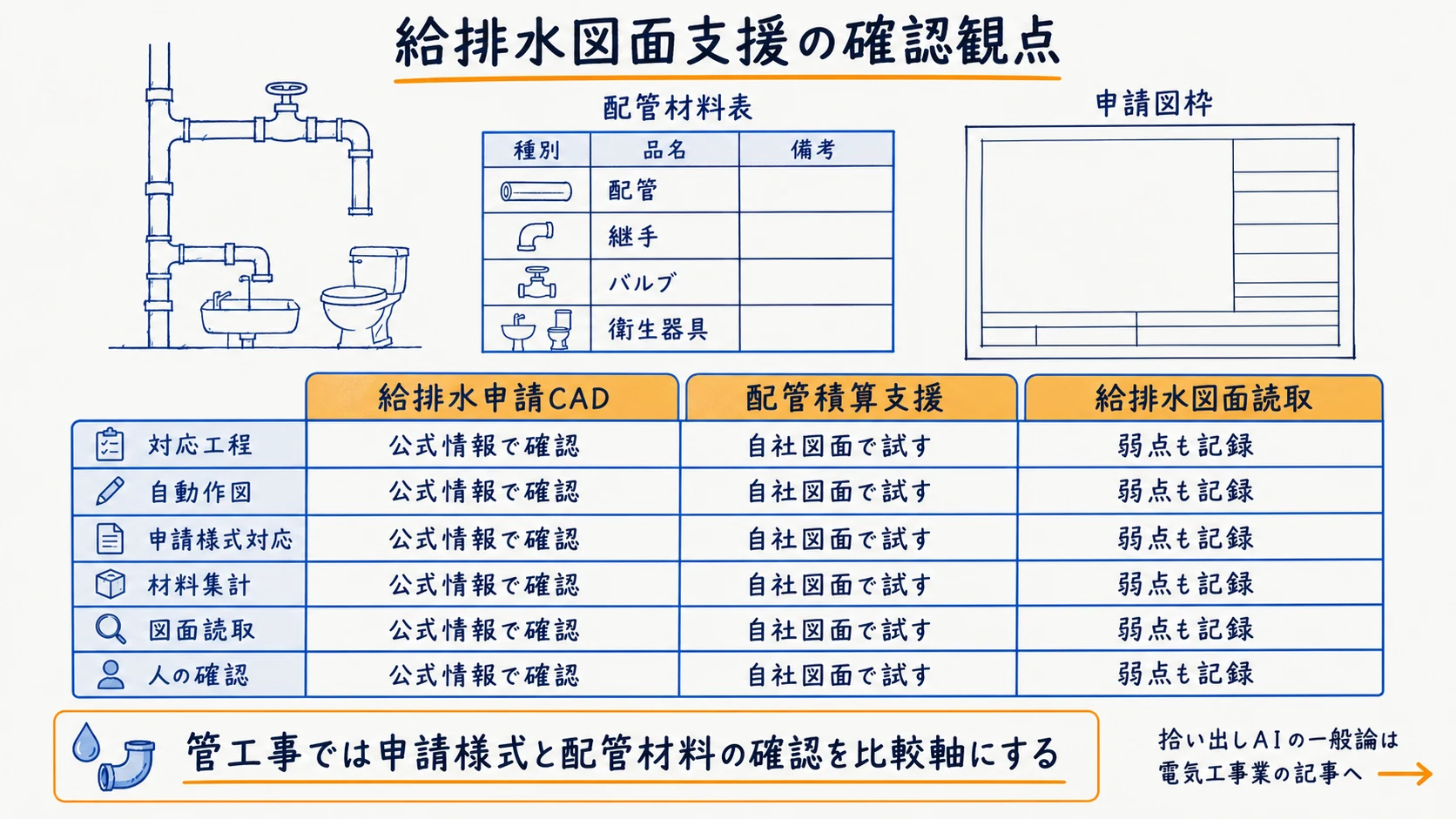 給排水申請CAD・AI積算・図面読取AIを同じ評価軸で整理する図