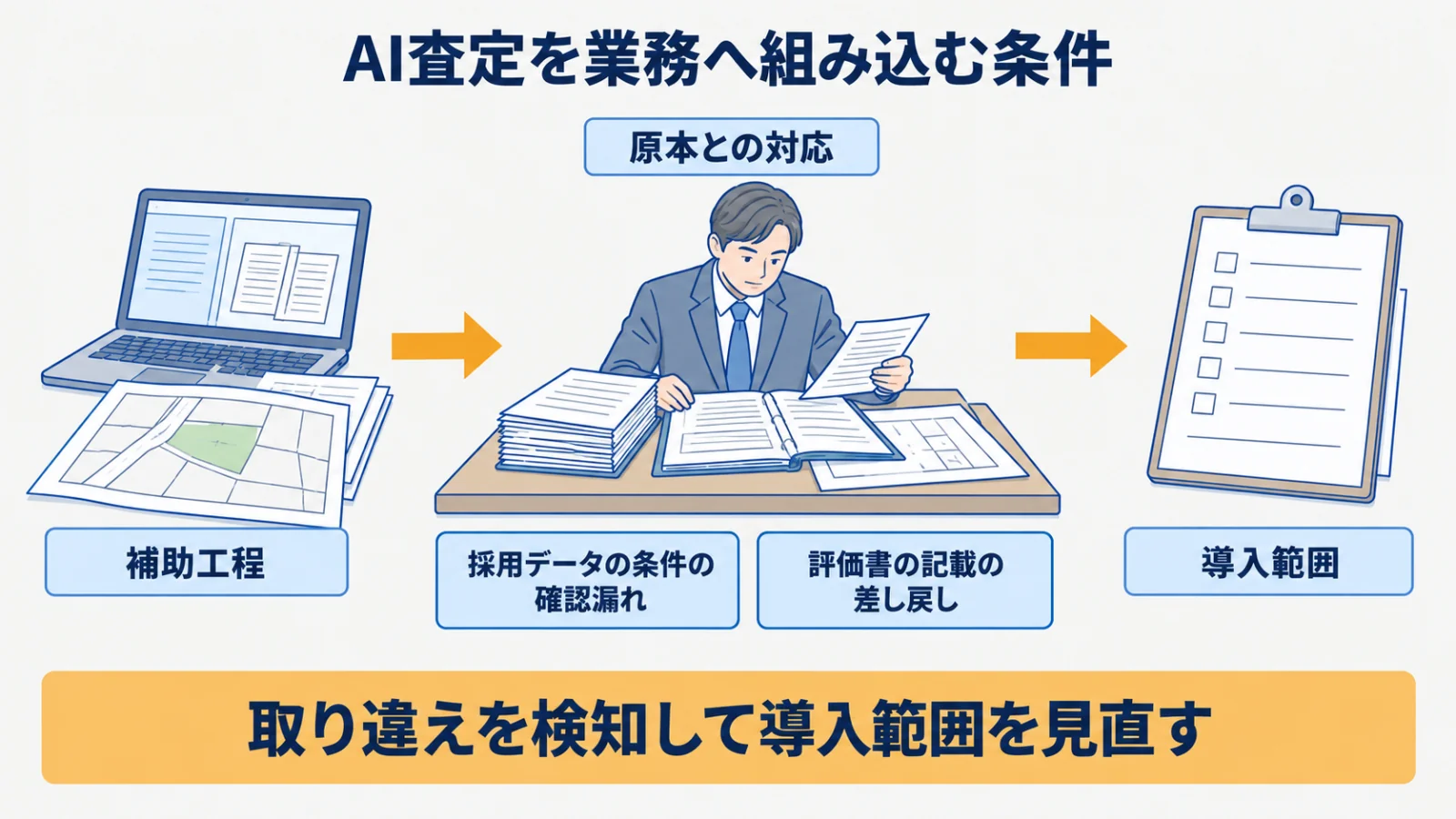 資料整理の補助から検証と見直しへ進む導入判定の流れ