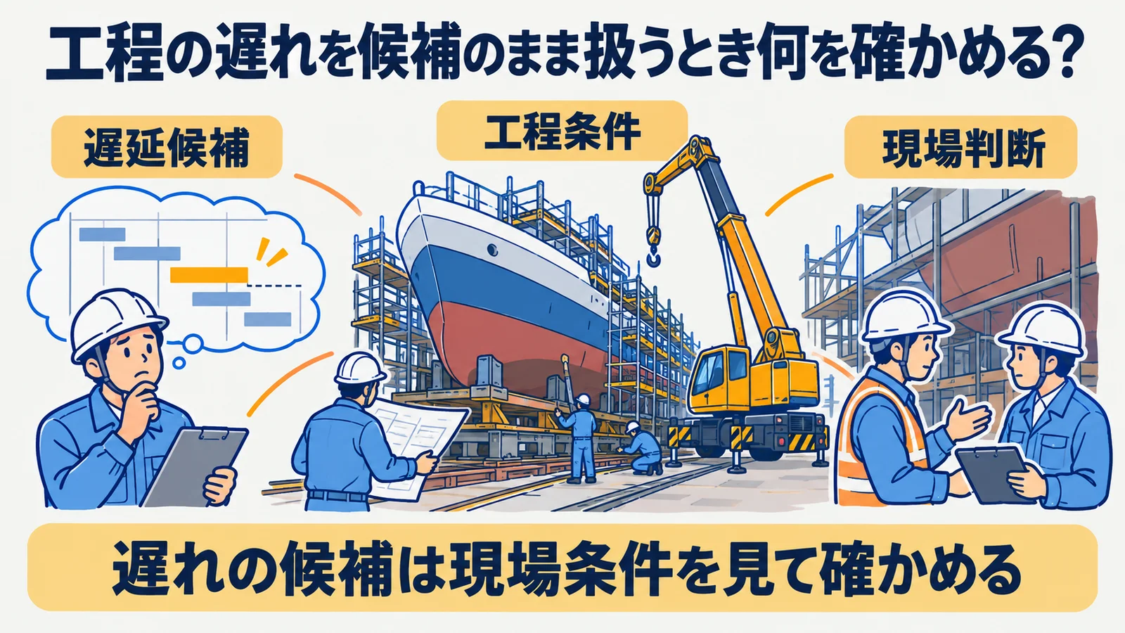 工程の遅れを候補のまま扱う際の確認対象と判断の流れ