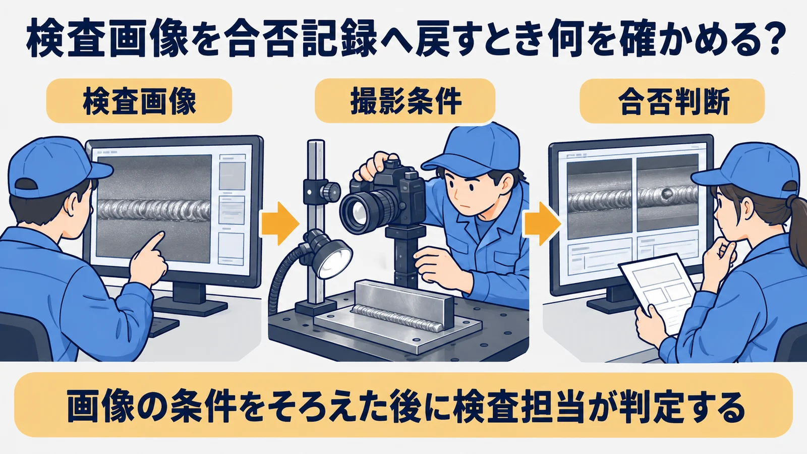 検査画像を合否記録へ戻す際の確認対象と判断の流れ