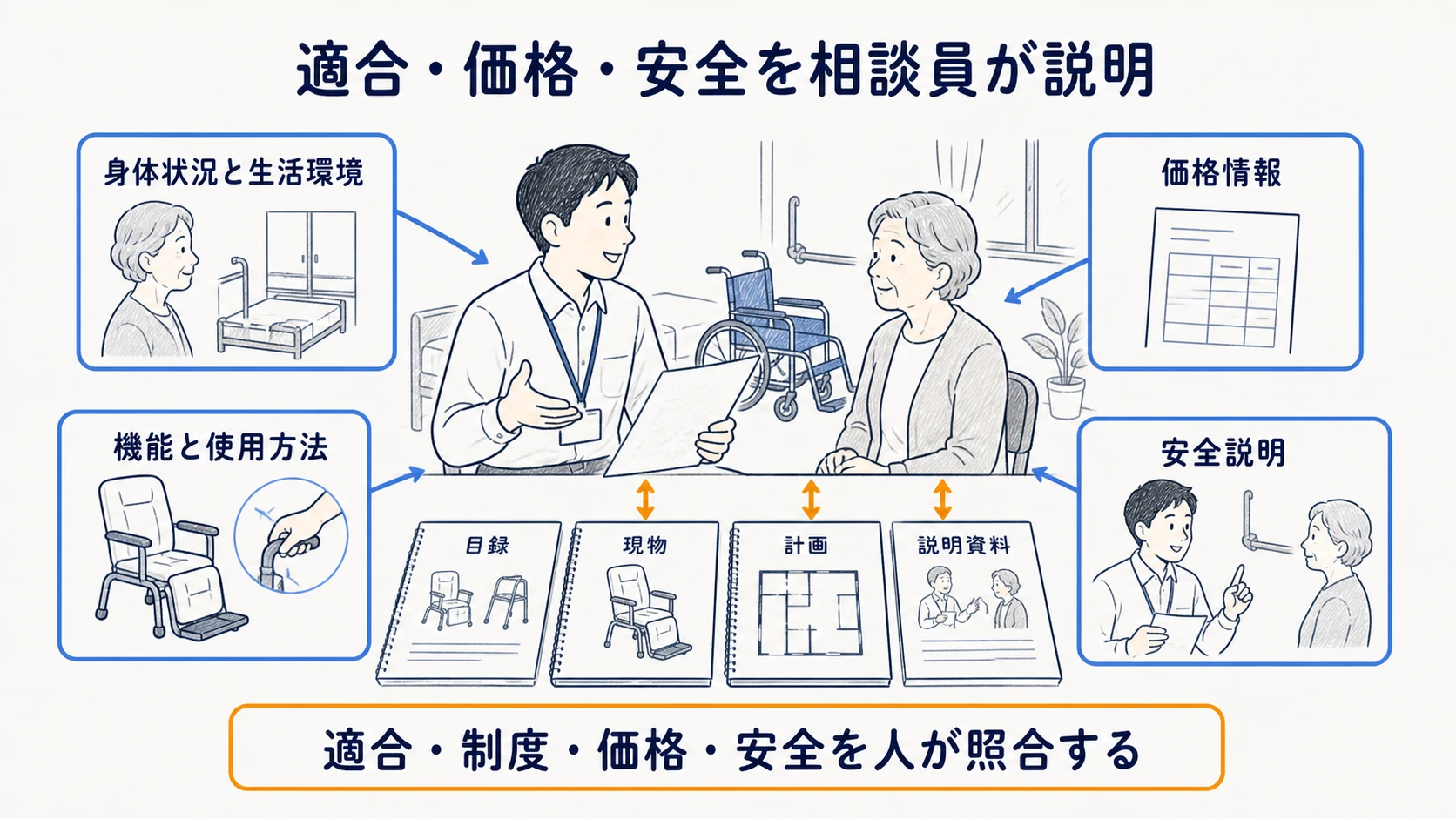 福祉用具で人が担う選定と説明の対照表